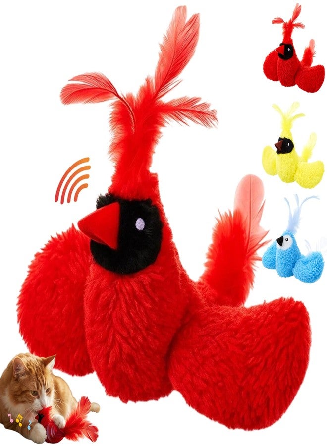 SilTriangle 3 Pcs Bird Cat Toy with Chirping Sound, 3.15 Inch Interactive Exercise Toy with Lifelike Bird Chirp, Red Cardinal Blue Jay Goldfinch for Indoor Bored Cats Kittens, Gifts for Valentines Day - Image 1